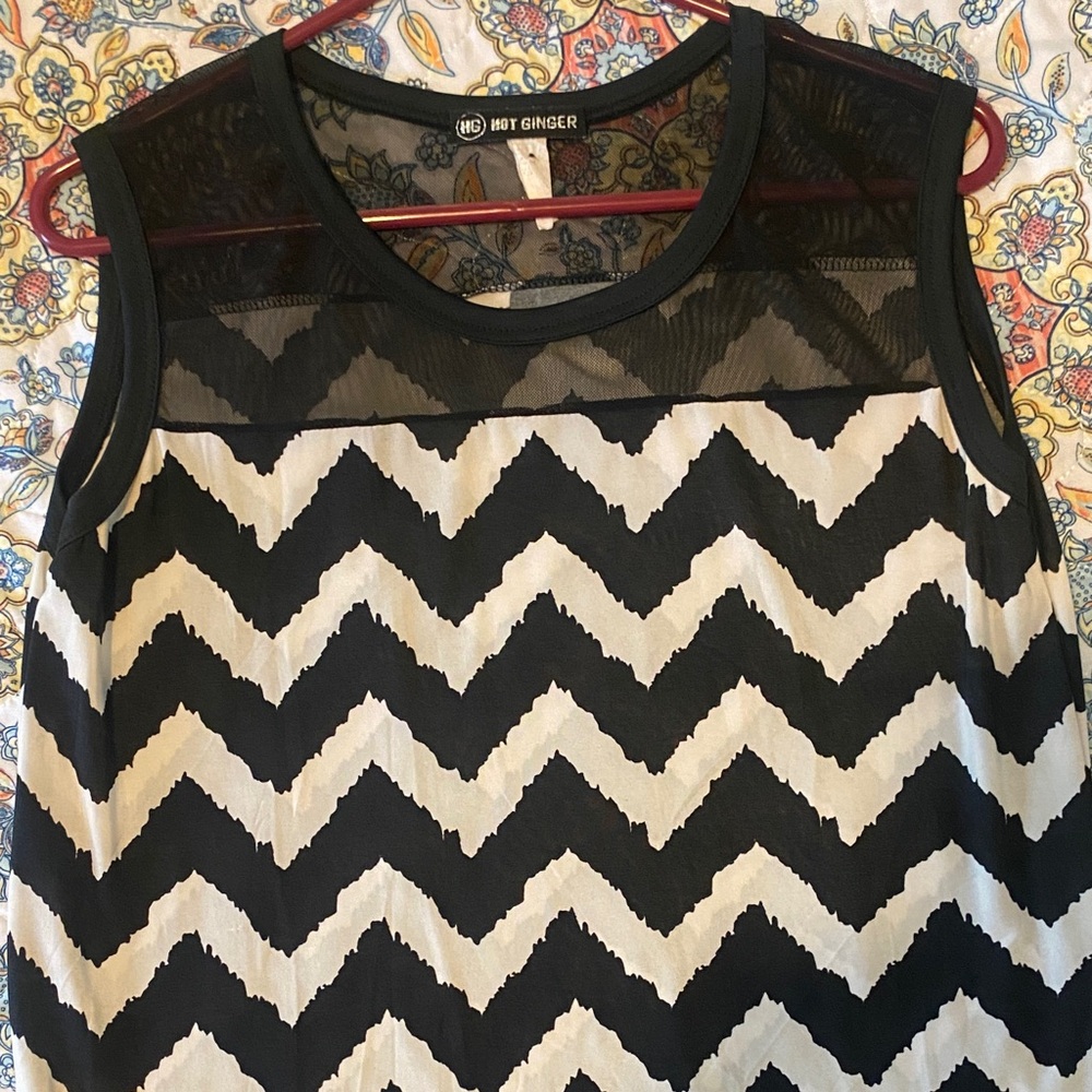 Hot Ginger Black and White Chevron Tank Top